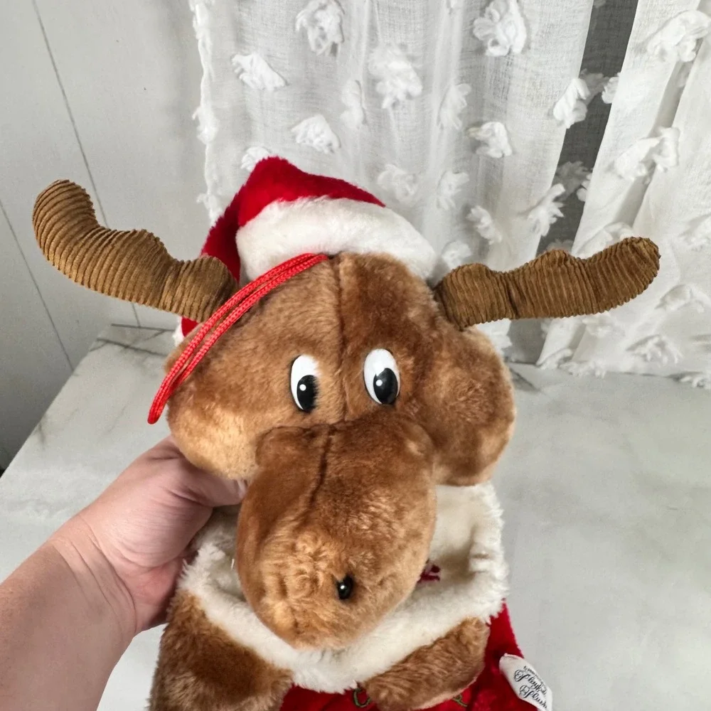 1988 Chrisha Playful Plush Moose Christmas Stocking Reindeer Moose in‎ Santa Hat